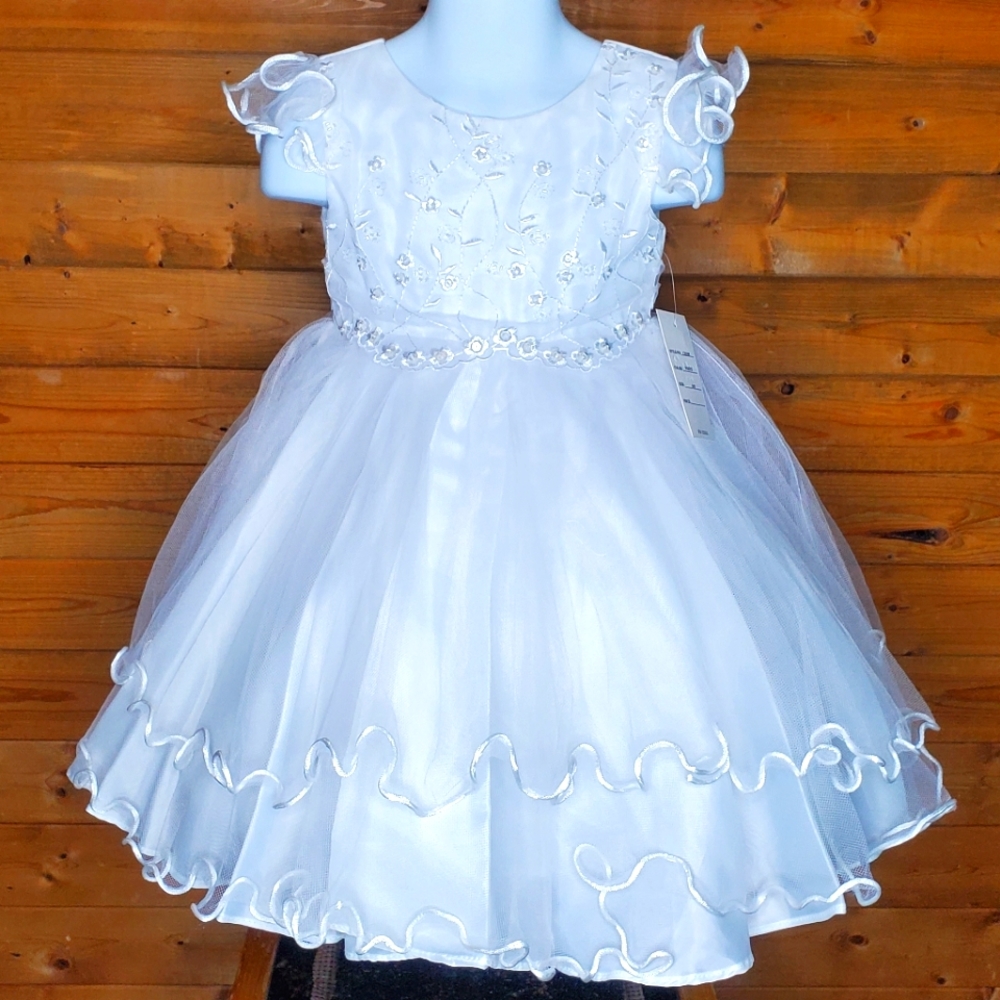 ❤ New  SHANIL white dress flowers embroidered sequins zipper size 2T 8, 10 girls